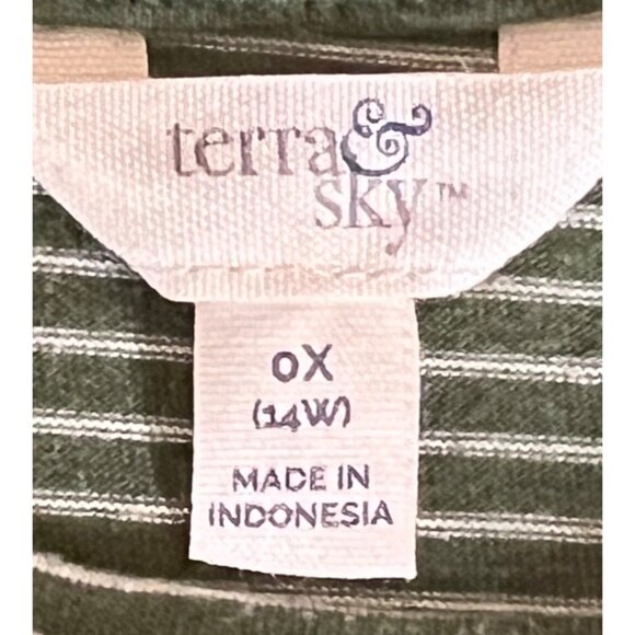 Terra & Sky Women's Striped Green OX (14W) T-Shirt Dress Mini Boho - Picture 7 of 10